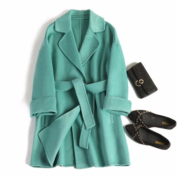 

2019 Medium-long soild double cashmere Winter Coat Women Wool jacket loose abrigo mujer autumn and winter new casaco feminino