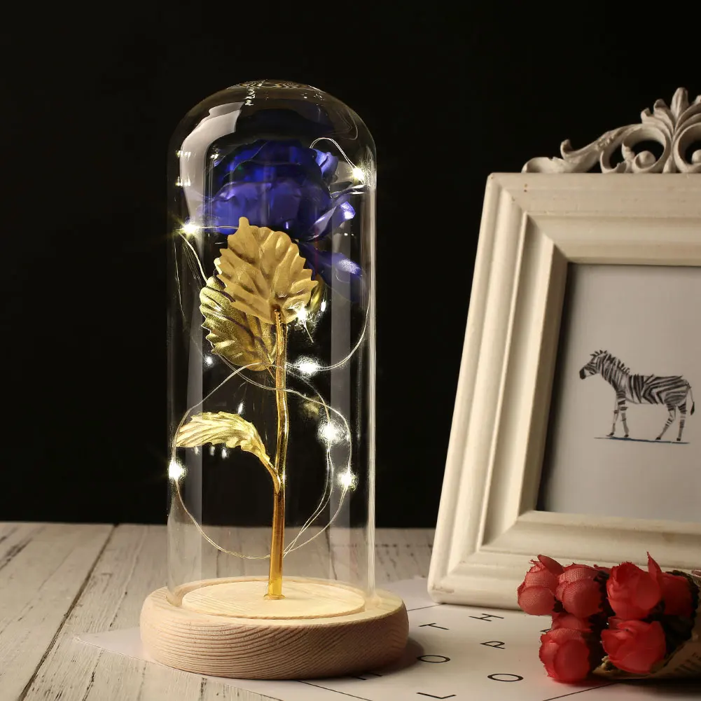 SOLEDI LED Immortality Gold Foil Rose Glass Cover Preserved Flower Flowers Romantic Eternal Flower Gift Party Luminous