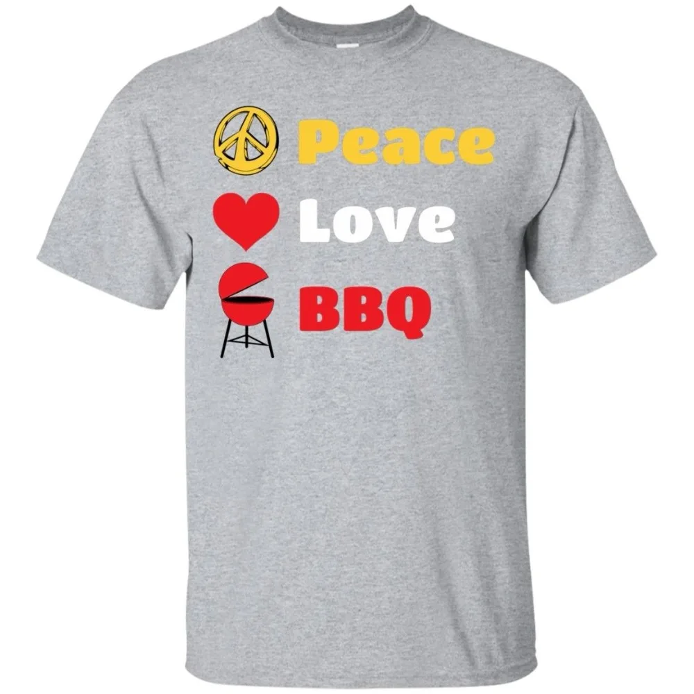 Peace Love Bbq T-Shirt Barbeque Hippie Graphic Fashion Short Sleeve Cotton O Neck Tops Free Shipping Bodybuilding |