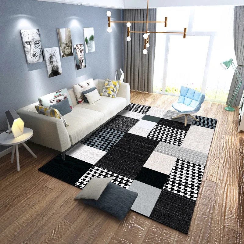 

Black and white fashion classic striped bedroom living room short crystal velvet printed floor mat carpet customization