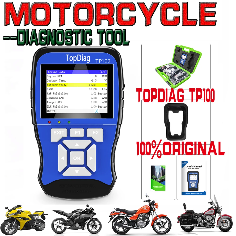 TP100 Motorcycle Diagnostic Tool for kawasaki yamaha etc Scanner Motor scan tool with battery tester|Air Bag Scan Tools & Simulators| -