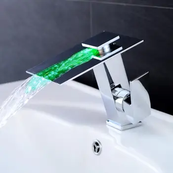 

LED Faucet LED Bathroom Basin Faucet Brass Chrome Finished LED Waterfall Taps Water Power Basin Led Tap Mixer Torneira