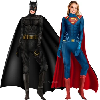 

Superhero Justice League Batman Deluxe Muscle Superman Halloween Costume for Women Men Adults Cosplay 3D Printed Jumpsui Party