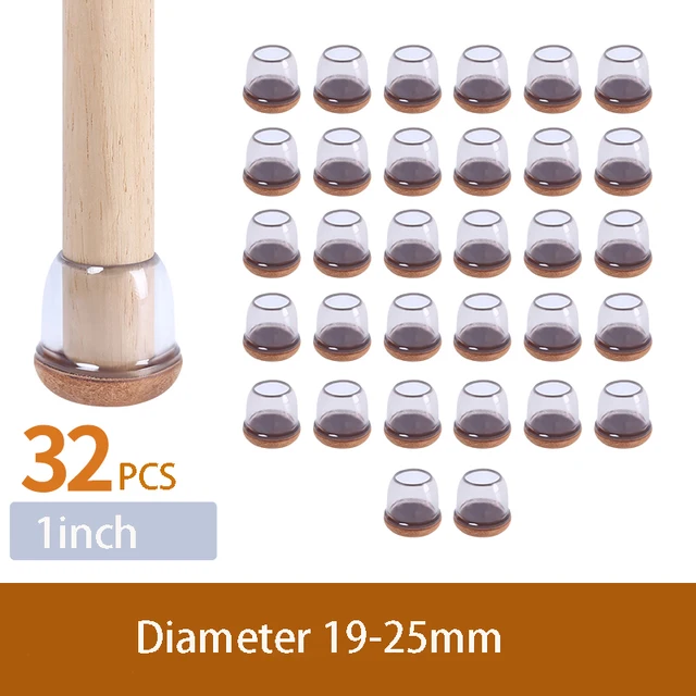 32PCS Table Chair Leg Floor Caps Cover Protectors Non Slip Square TPR Furniture Glides Feet Felt Pads Hardwood Floors Protector Diameter 19-25mm