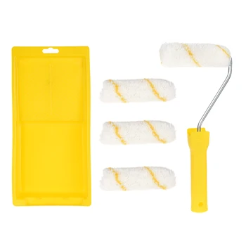

uxcell Paint Roller Kit 4 Inch 4xCovers 1xRoller Frame 1xPaint Roller Tray to paint trim door edging line striping ect, 7Pcs