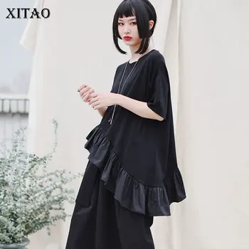 

XITAO Irregular Patchwork Ruffles T Shirt Women Clothes 2020 Summer New Fashion Loose Casual Pullover Elegant Tee Top XJ4318