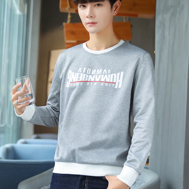 Letter Print O neck Oversized 2019 New Autumn Winter men T shirt long Sleeve plus size Korean style minimalist student clothes