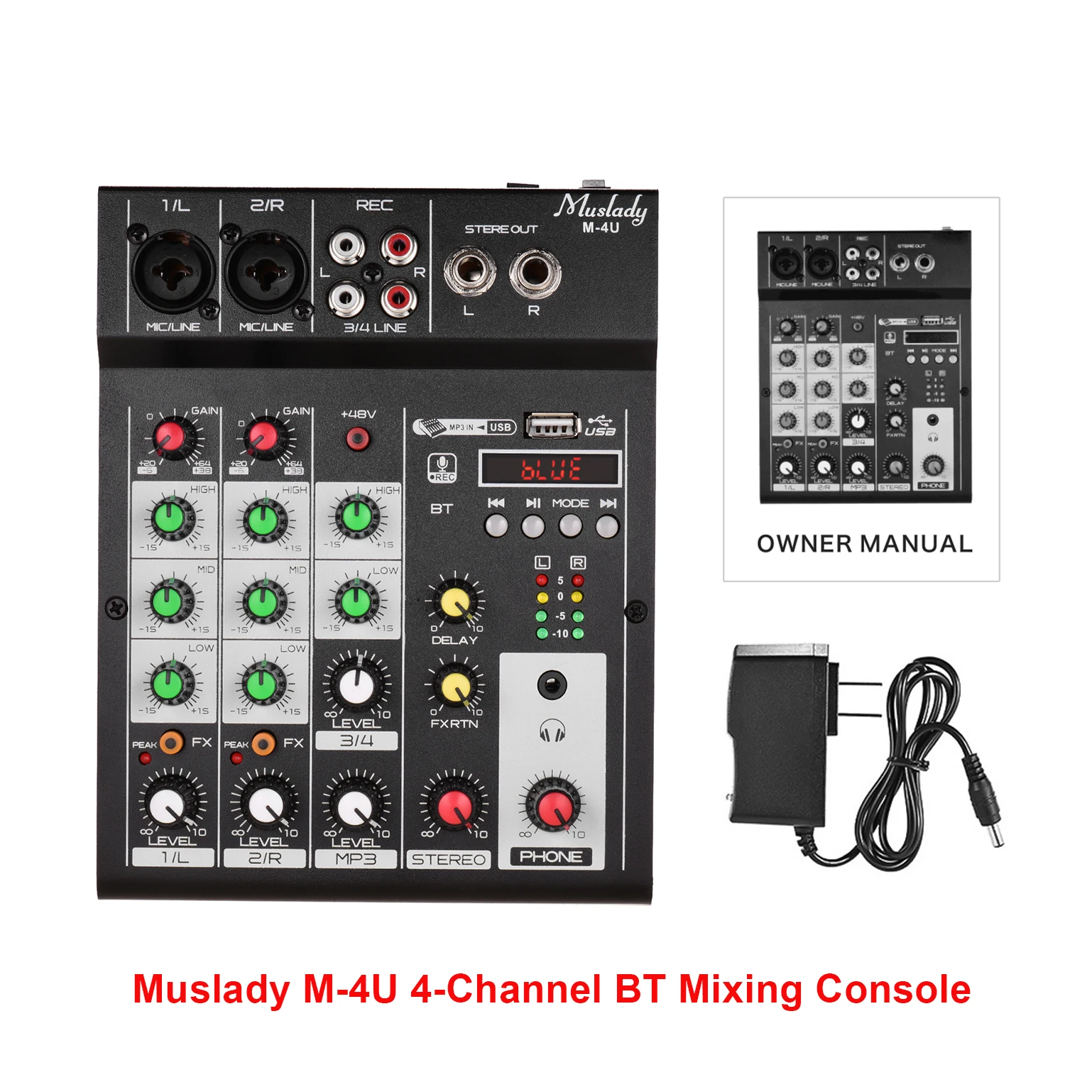 Muslady M 4U Портативный 4 х канальный BT микшерный пульт Цифровой аудио смеситель