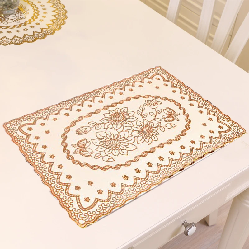 Hot Lace PVC Gold Plastic Table Place Mat Pad Cloth Cup Wedding Dining Tea Coffee Coaster Placemat Mug Doily Drink Kitchen