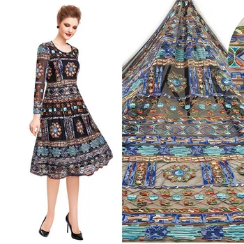 

New Arrival African Colourful Tulle Skirt Fabric French Lace National Geometric Figure Embroidery DIY For Wedding Party Dress