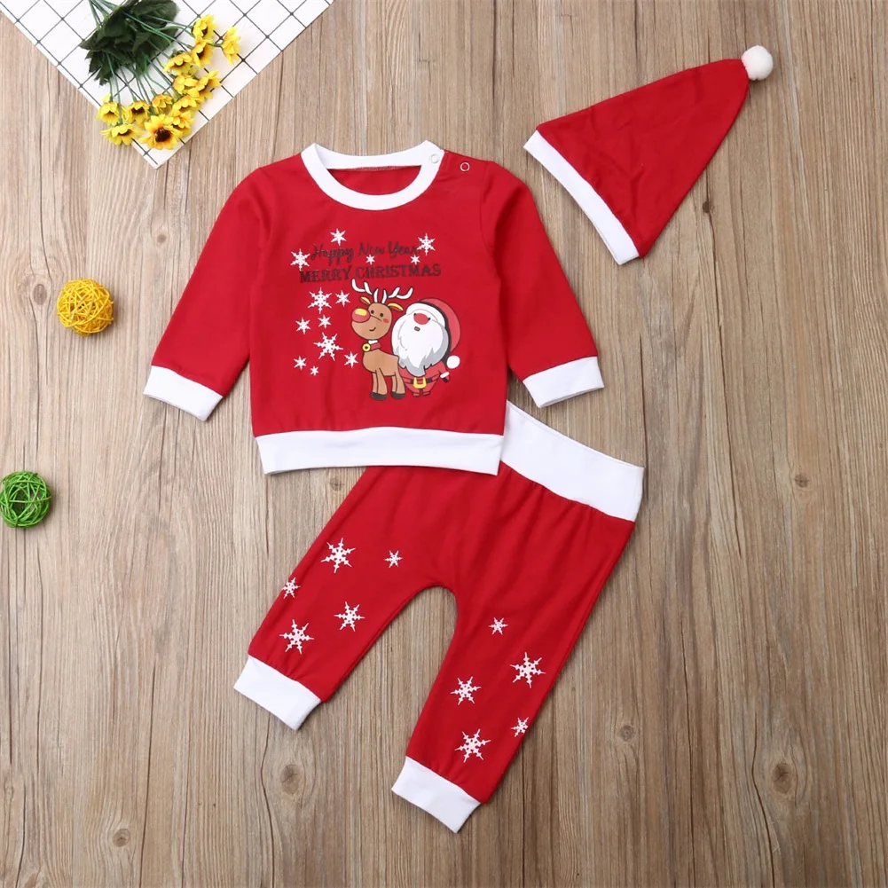 Imcute/Рождественский комплект из 3 предметов для новорожденных девочек и мальчиков, Xams, одежда топы, комбинезон, штаны, одежда с длинными рукавами для малышей 0-18 месяцев