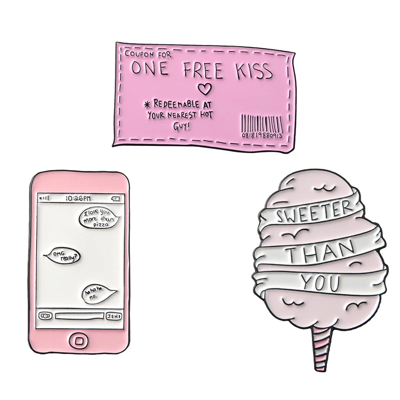 Эмалированные значки ONE FREE KISS билет Сладкая свеча эмалевые броши на лацкан