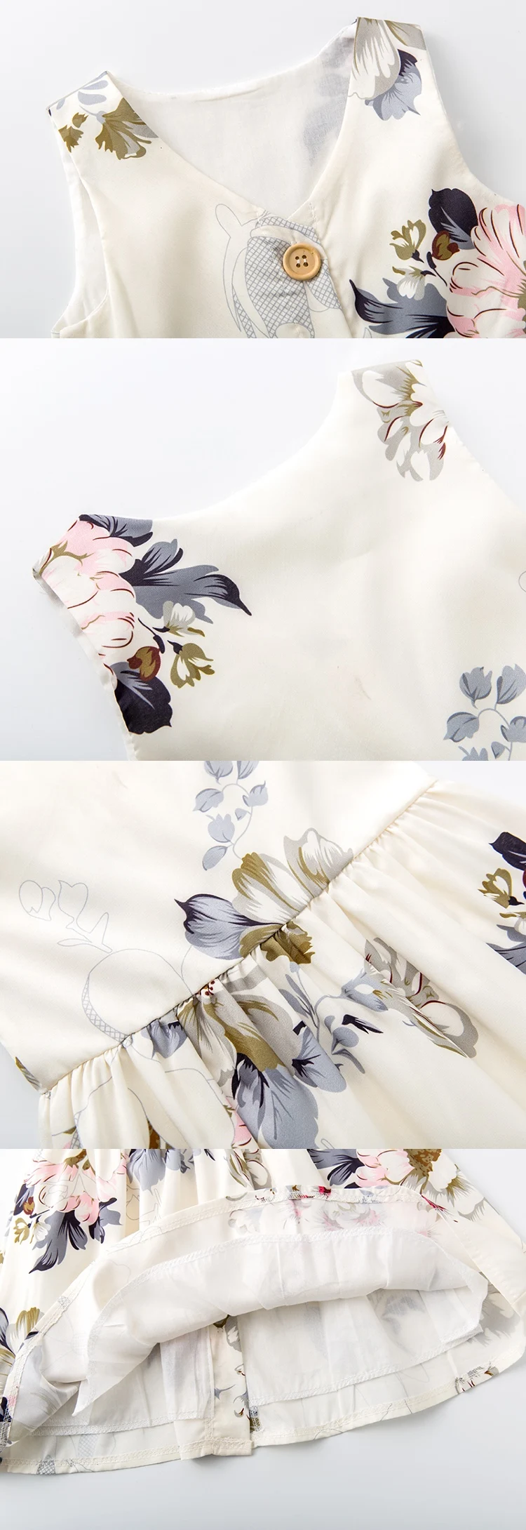 Kids Clothing Toddler Girls Floral Print Button Front A-line Dress Girls Dresses