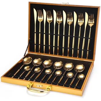 

innerware Set Stainless Steel Dinner Knife Fork White Gold Cutlery Set Pink With Giftbox WJ817