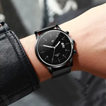 

Watch Men's Quartz Watch Mesh Stainless Steel Strap Watch Men's Clothes Decorations With Calendar For Men Clock Relogio Feminino