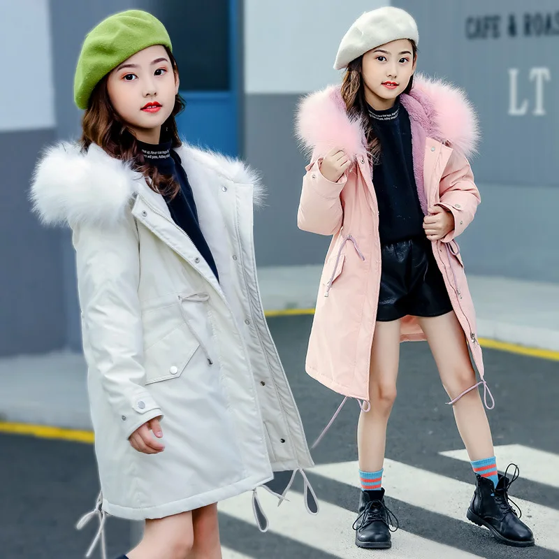

Winter Down Jacket For Girls Clothes Parka Real Fur Hooded Russian Winter Coat 2019 New Children Outerwear Long Teenage Clothing