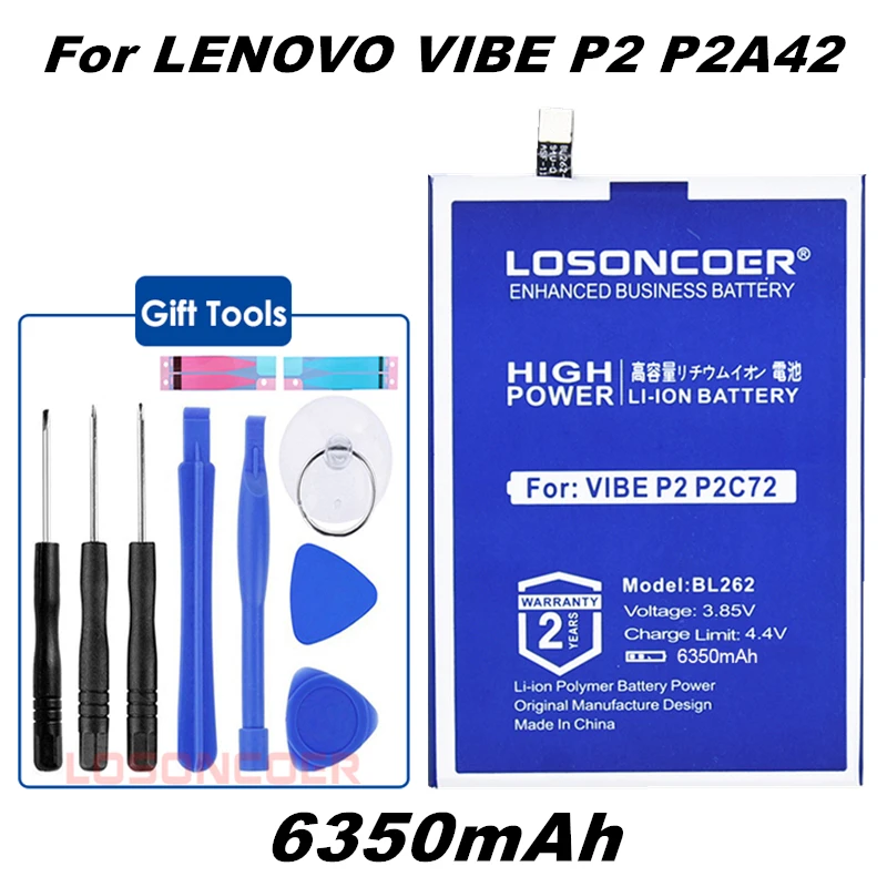 LOSONCOER 6350 мАч BL262 батарея для Lenovo Vibe p2 p2a42 P2a40 p2c72 C72 A42 высокого качества батарея мобильного телефона+ быстрое поступление