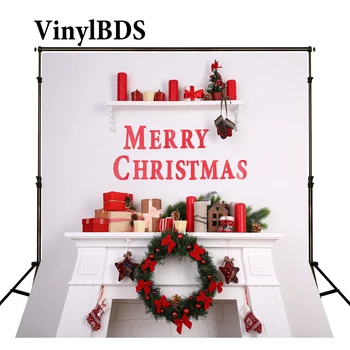 

VinylBDS Backgrounds Photography Christmas Red Candle Glove Background Photography Fireplace Stove Bow Fundo Fotografico Natal