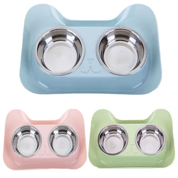

Stainless Steel Pet Dog Double Bowl Cute Cat Water Bowls Puppy Anti-tumble Drinking Dish Feeder Feeding Dishes Food Container