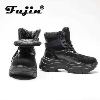 

Fujin Snow Boots 2020 Plush Fur Warm Booties Ankle Female Wild Casual PU Motorcycle Shoes Women Platform Boots Winter Women