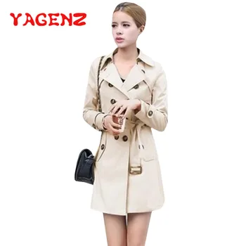 

YAGENZ Autumn Women Trench Coat Windbreaker Basic Coat Fashion Double-Breasted Trench Coats Matching Belt sobretudo feminino 432