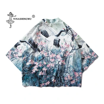 

Japanese Kimono Traditional Cardigan Yukata Women Japan Asian Femme Blouses Cotton Kimono Robe Harakuju Vintage Print Shirt Tops