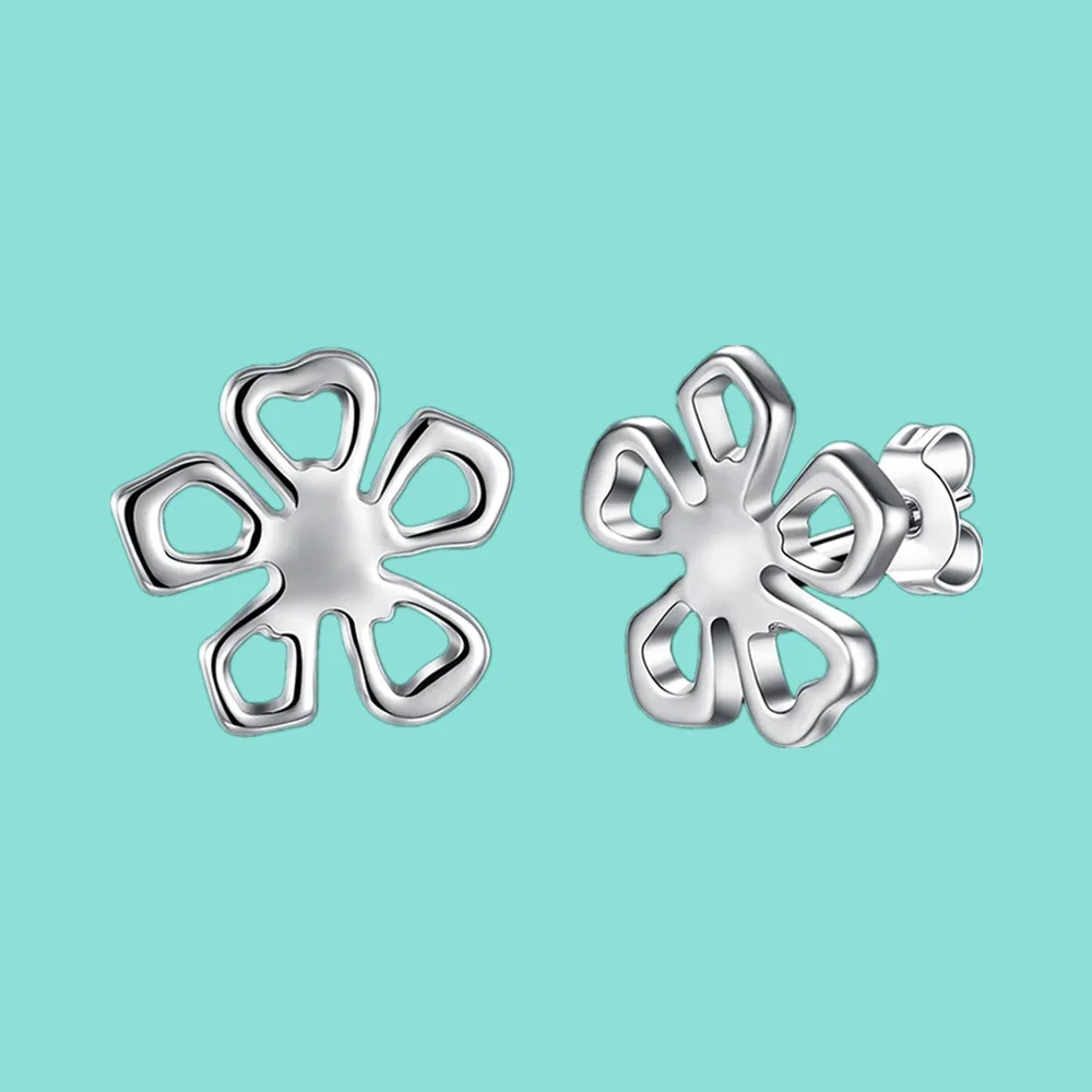 

925 Sterling Silver Flower studs Earrings For Women Wedding Engagement Fashion Party Charm Jewelry Gift