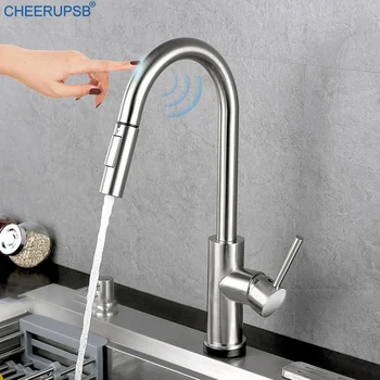 

Smart Sensor Kitchen Sink Touch Faucets Hot Cold Water Mixer Sensitive Tap Deck Mounted Automatic Crane Inductive Kitchen Faucet