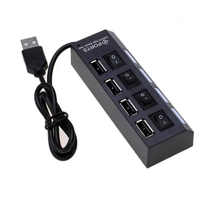 Черный Универсальный 4 Порты и разъёмы USB концентратор удобный многофункциональный USB2.0 сплиттер с индивидуальный переключатель для Win7/98SE/Me/2000/XP/VISTA/8 - Цвет: Черный