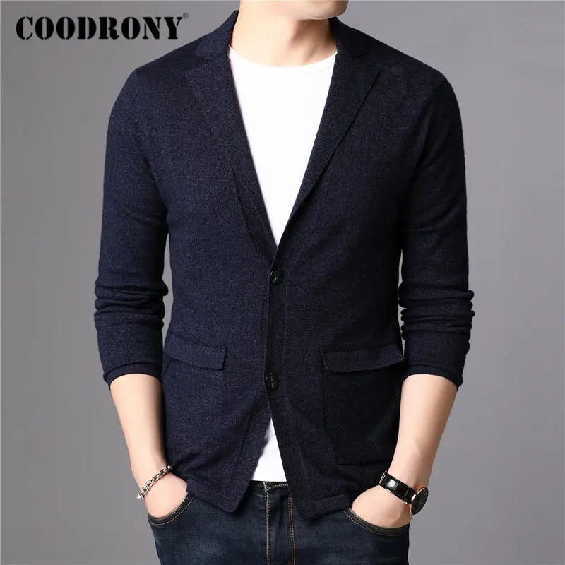Blue Grey Бренд COODRONY, свитер для мужчин, уличная мода, свитер, пальто для мужчин с карманом, Осень-зима, вязаный хлопковый шерстяной кардиган для мужчин, 91106 - Цвет: Blue Grey