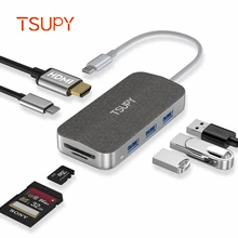 TSUPY 7 в 1 USB C концентратор типа C к HDMI USB 3,0 SD/TF кардридер питания для Macbook Pro samsung Tab S4