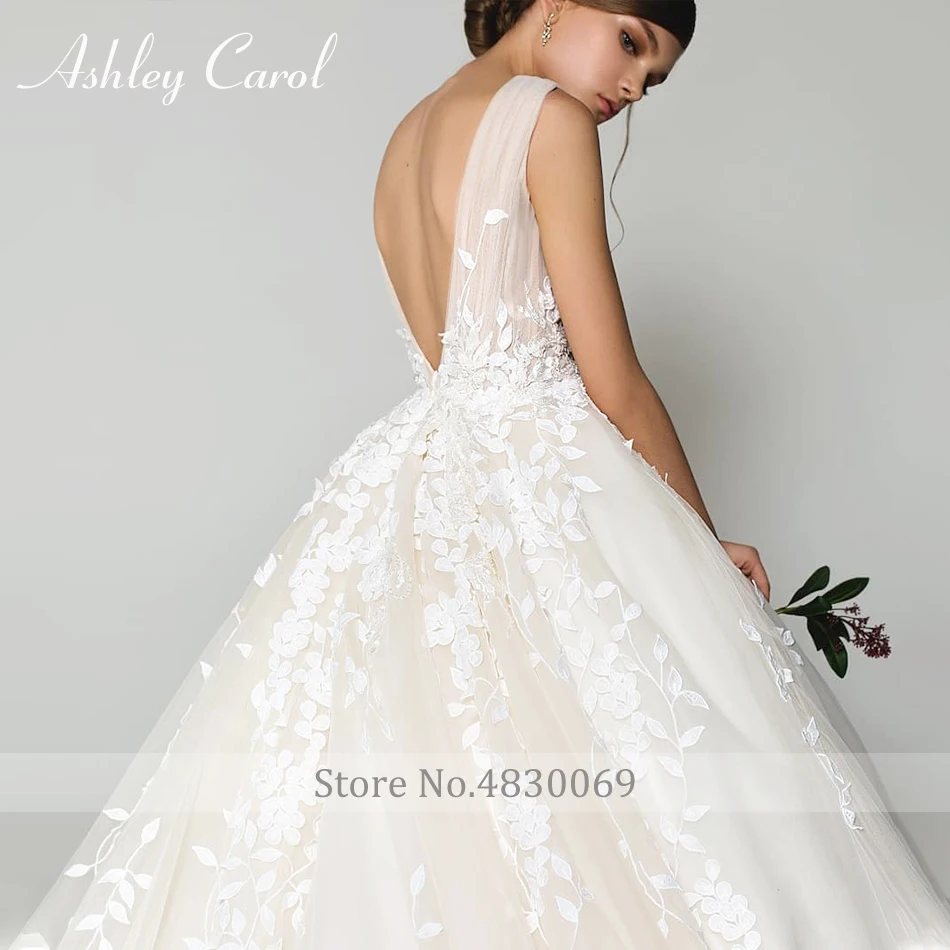 Ashley Carol Beach A-Line Wedding Dress 2022 Elegant Backless V-neck Sleeveless Lace Appliques Boho Bridal Gown Vestido De Noiva 3