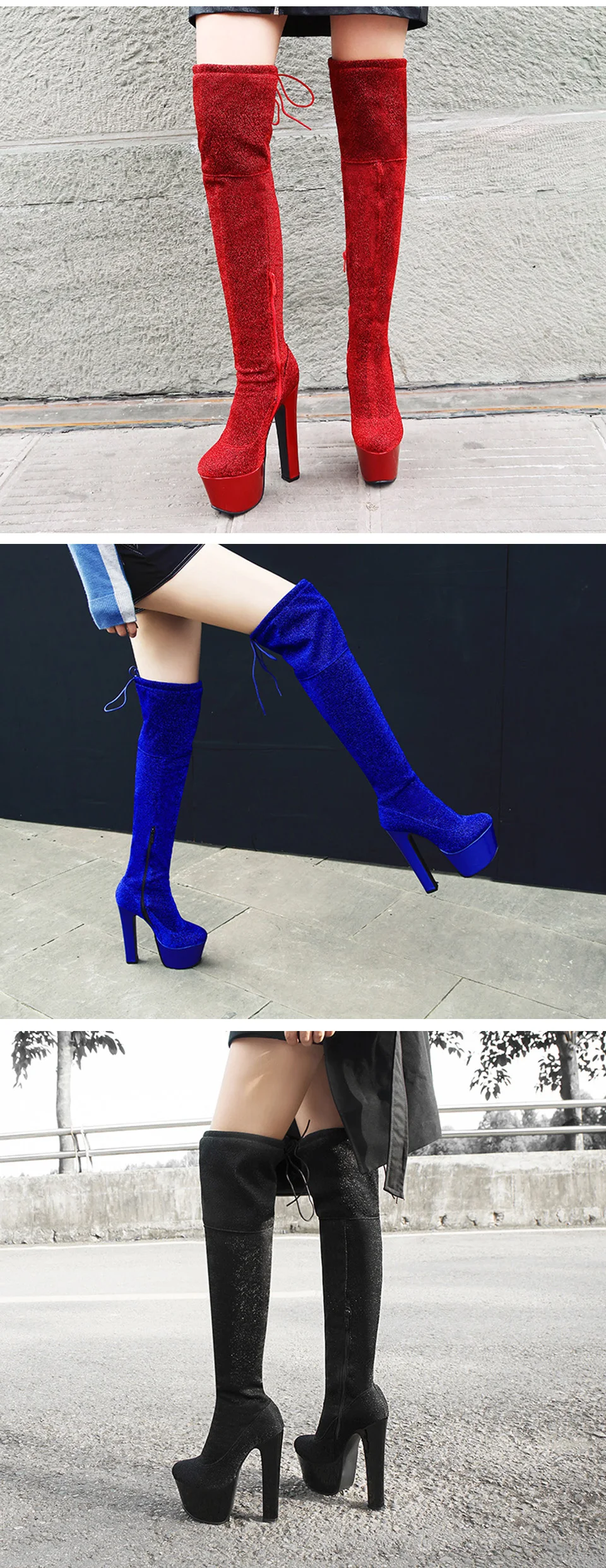 Women Boots Warm Snow Shoes High Heel Over The Knee Boots Thick Waterproof Platform Boots Woman Plush Slip On Fashion Plus Size