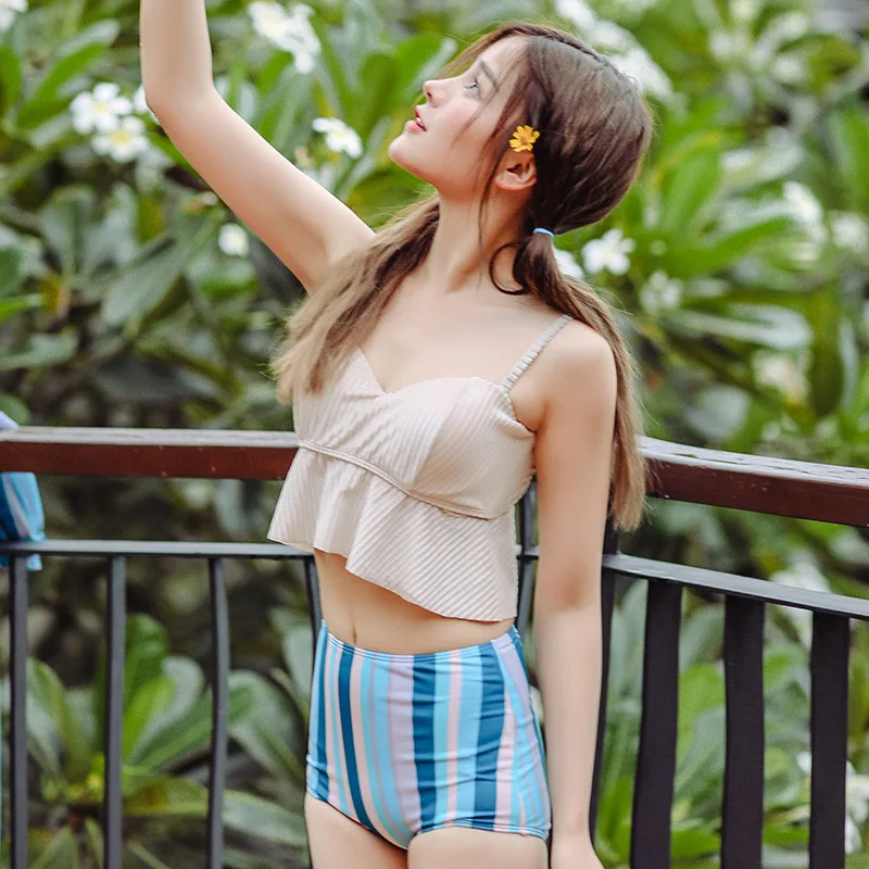 

Rong Longferry New Style Velvet Corduroy Two-piece Swimsuits Women's Small Bust Gathering Trousers Bikini Three-piece Set Skirt