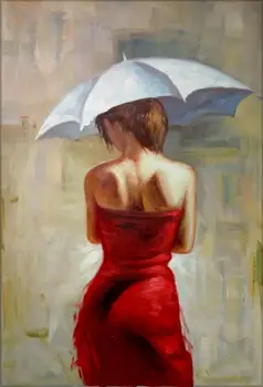 

100%Handmade Lady with an Umbrella, Quality Hand Painted Oil Painting, 24x36in