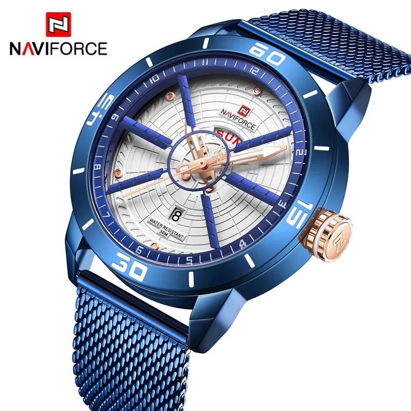 

Naviforce Xiang 9155-Japan Movement Fashionable Watch Men's Mesh Belt Watch Strap Calendar Quartz Watch