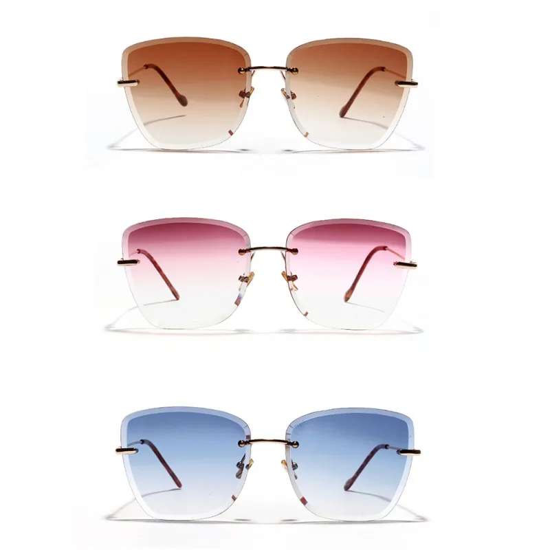 Lunette De Soleil, ретро очки с прозрачными прогрессивными цветными линзами, солнцезащитные очки без рамки, цветные Квадратные Солнцезащитные очки с кристаллами