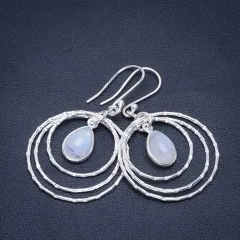 

Natural Rainbow Moonstone Handmade Unique 925 Sterling Silver Earrings 2" B2899