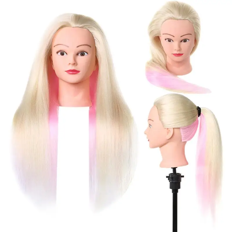 Practice Salon Head Hairdressing Training High Fiber Long Yfashion Hair Head Model with Rainbow Colour Hairpiece Clamp Stand
