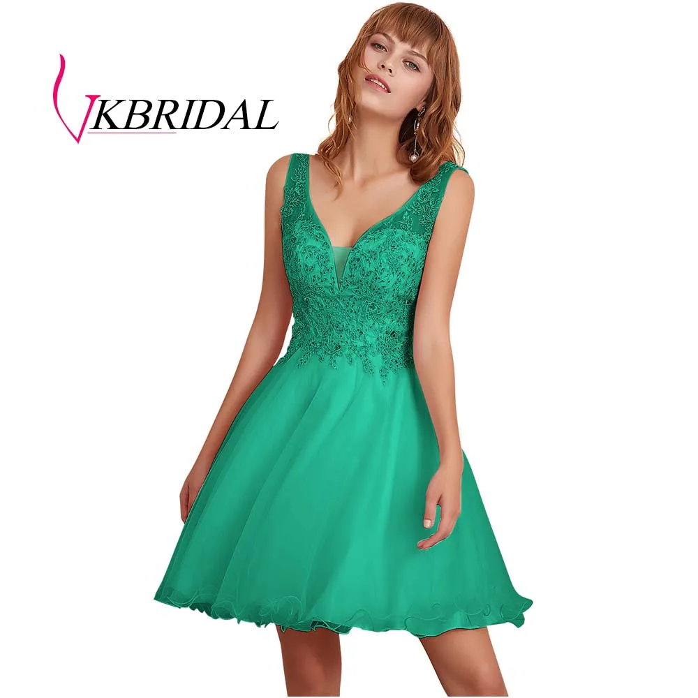 Зеленый VKBRIDAL/Короткие платья для выпускного вечера с аппликацией из бисера; Новинка года; vestido de formatura; Выпускные платья для подростков - Цвет: Зеленый