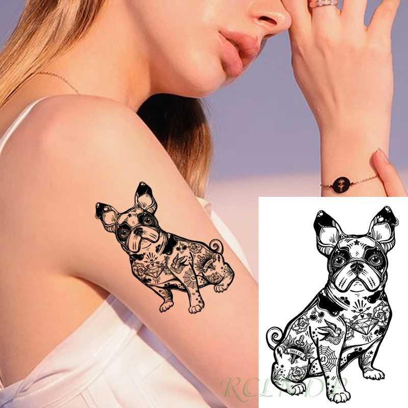 Водонепроницаемая Временная тату-наклейка бульдог птица меч стрела Алмазный