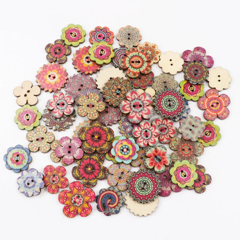 Natural Wooden Flower Stripe Shape Buttons Sewing Scrapbooking Handmade Costume Accessories Home Decoration DIY 20pcs 20-25mm