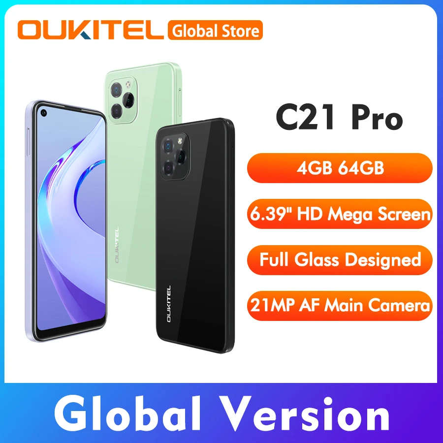 OUKITEL C21 Pro 6.39" 4GB 64GB Android 11 Octa Core Smartphone 4+64GB 720*1560 4000mAh 21MP Quad Camera 4G Mobile Phone top cell phone for gaming