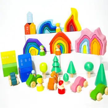 

Kids Forest Building Blocks Wooden Toys Rainbow Simulation Tree Educational Gift