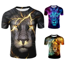 Мужская футболка со львом, забавная футболка с 3d принтом, футболка в стиле хип-хоп, крутая Мужская Уличная одежда, модная повседневная футболка с коротким рукавом и круглым вырезом, футболка с животными