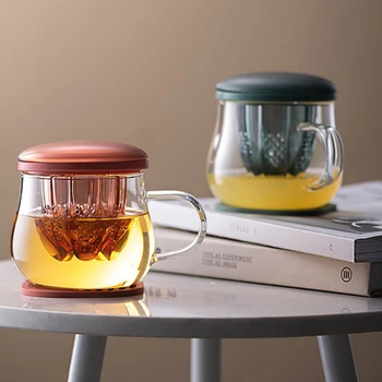 

Fruit Tea Cup Cold Glass Water Cup Heat-resistant Transparent Glass Flower Tea Cup Juice Cup with Lid Handle Tea Strainer 400ml