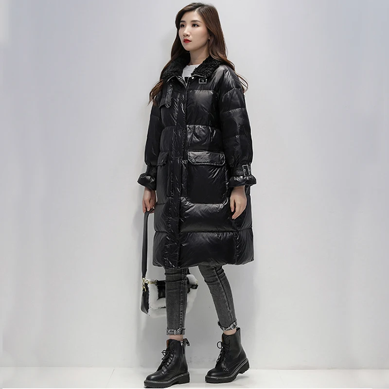 Fitaylor Winter Lamb Fur Turndown Collar Long