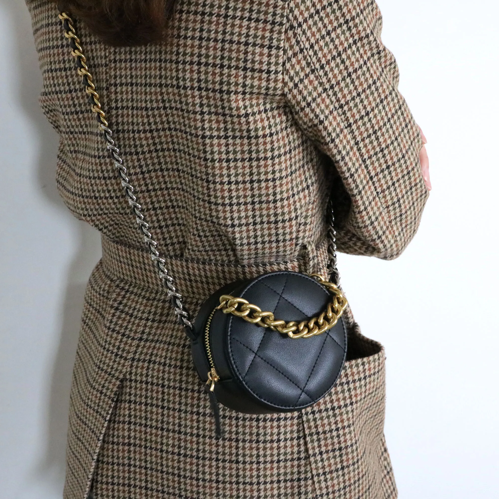 New Fashion Mini Bag Stitched Leather Shoulder Girls Lipstick Women Round Chain Purse |