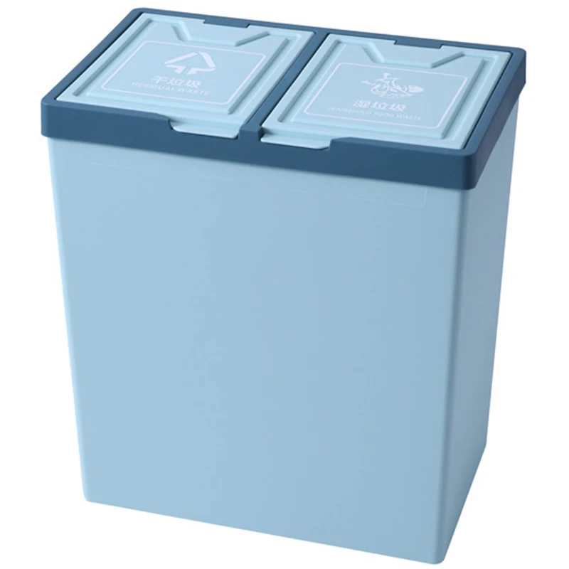 Blue Promotion! Classified Trash Can Kitchen Trash Bin Bedroom Residual Waste Household Food Waste Rubbish Storage Double Bucket - Color: Blue