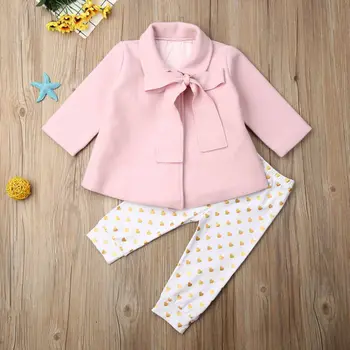 

Toddler Kid Baby Girls Warm Bow Overcoat Outwear Clothes 2Pcs Coat+ Pants